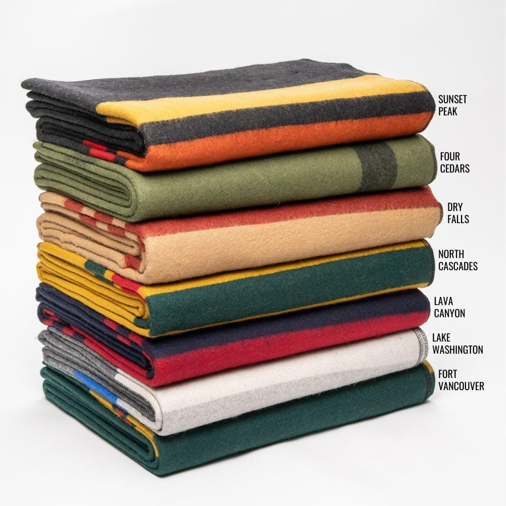 Rainier Wool Blanket - 4.5Lbs Warm, Heavy, Washable, Large | Great for Camping, Outdoors, Survival & Emergency Kits (White Blue Gray)