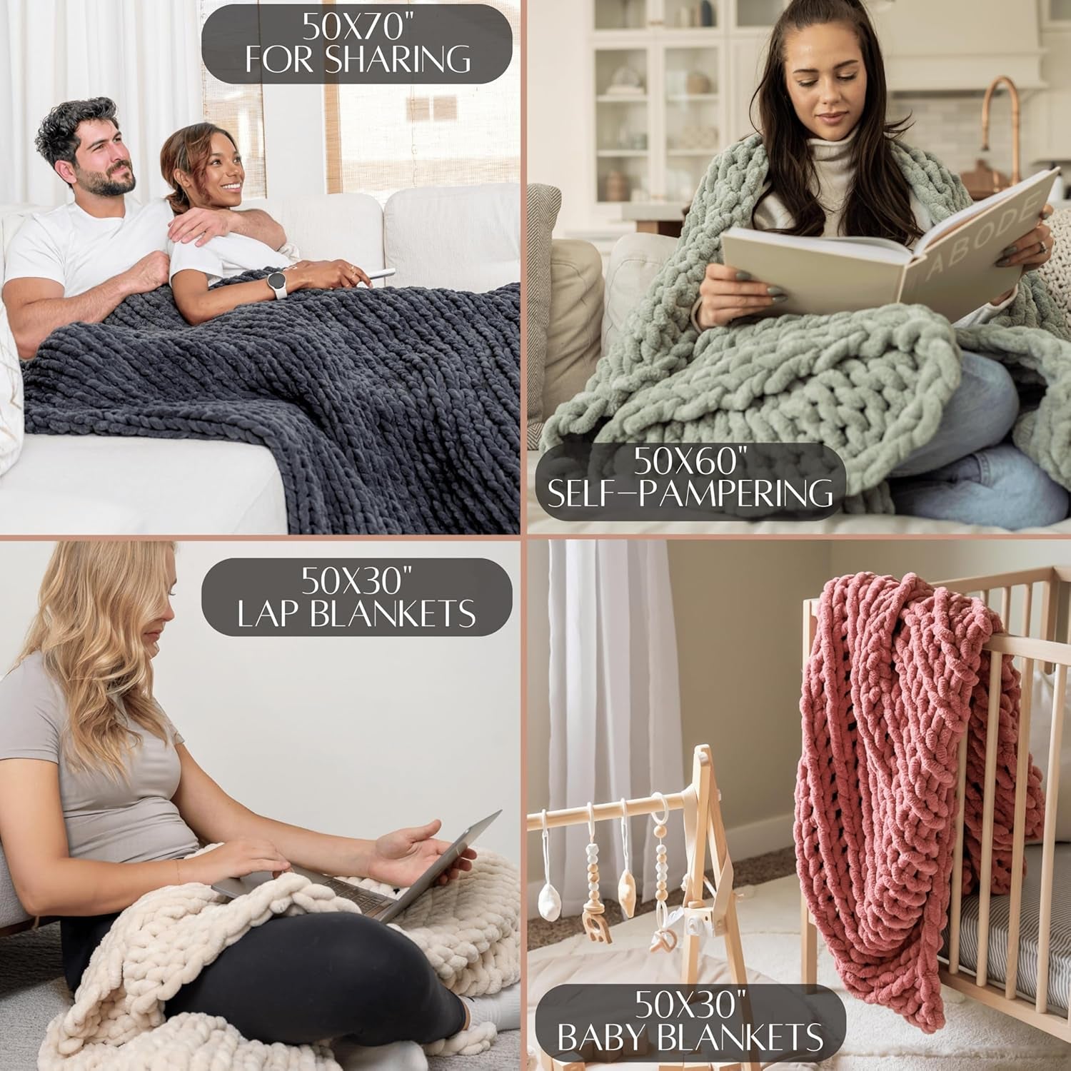 Chunky Knit Blanket Throw 50X70, Grey Chenille Chunky Knit Throw Blanket for Living Room Decor or Boho Decor, Thick Yarn Knitted Blankets for Couch or Bed, Cable Knitted Crochet Blankets