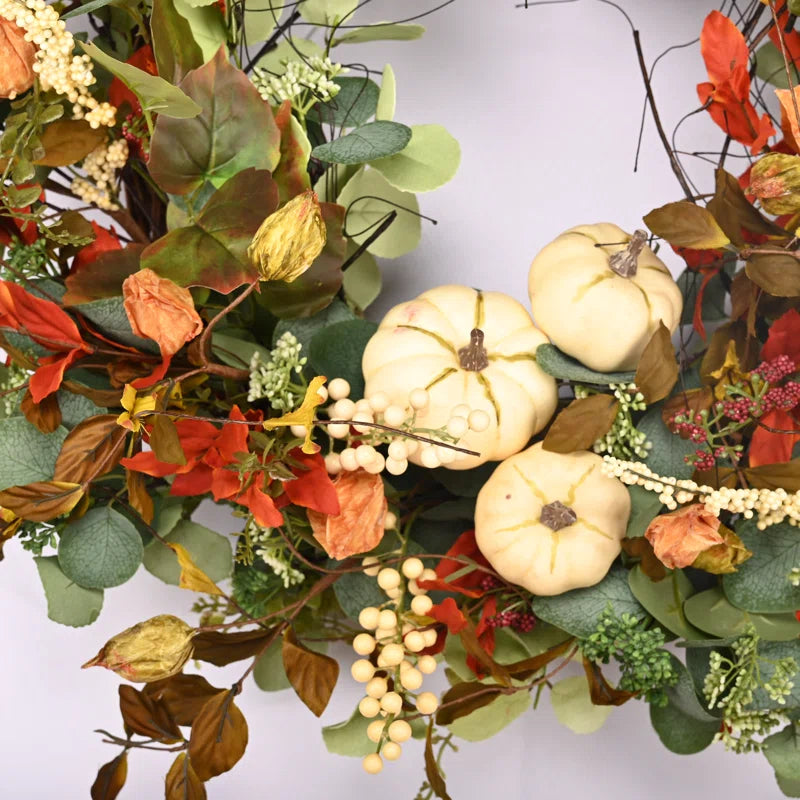 26" Handcrafted Fall Front Door Thanksgiving Day Pumpkin Wreath