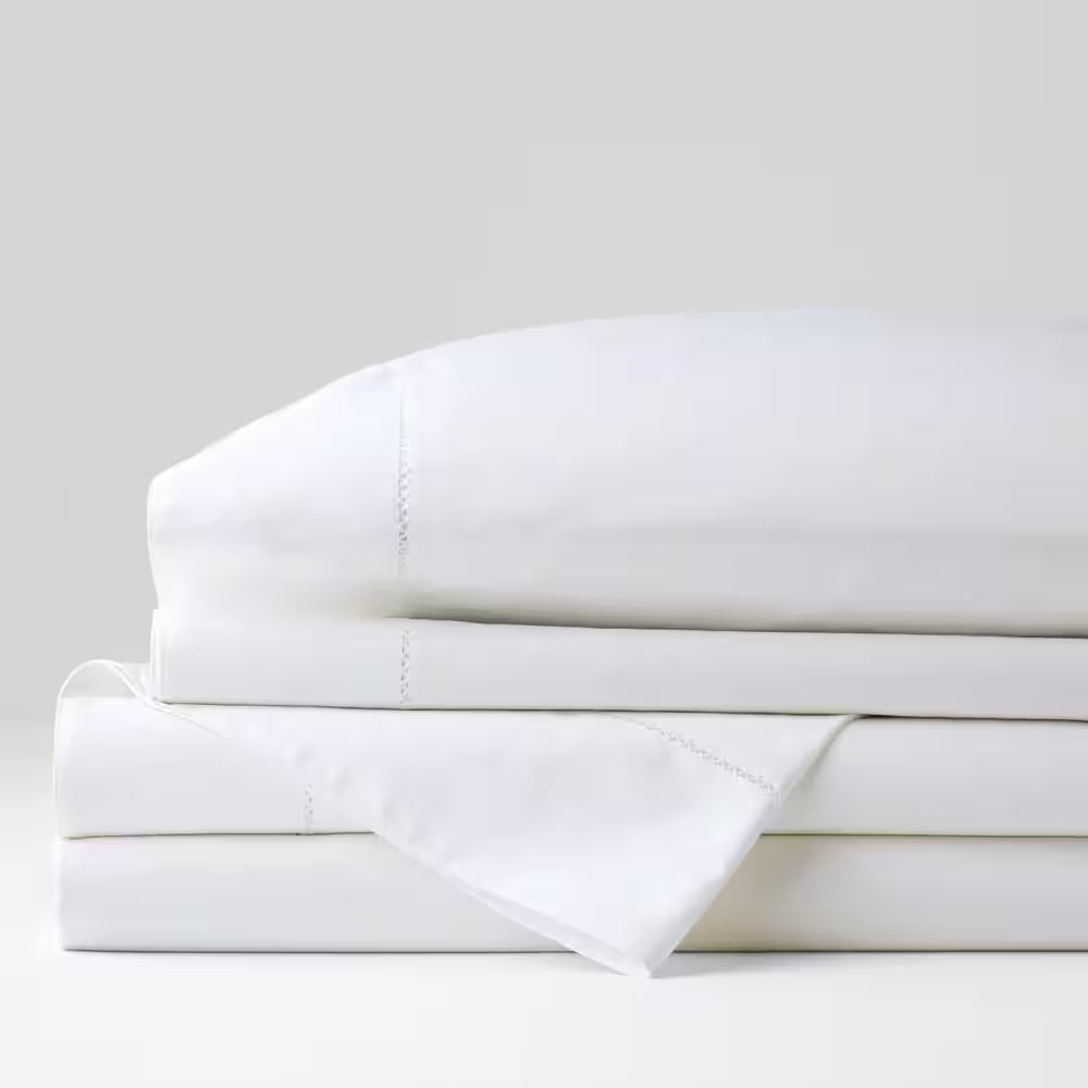 Legends Hotel Organic 4-Piece White Solid 300-Thread Count Cotton Sateen King Sheet Set