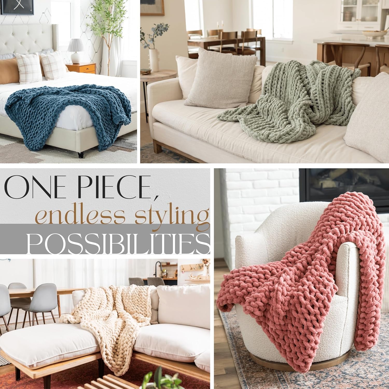 Chunky Knit Blanket Throw 50X70, Grey Chenille Chunky Knit Throw Blanket for Living Room Decor or Boho Decor, Thick Yarn Knitted Blankets for Couch or Bed, Cable Knitted Crochet Blankets