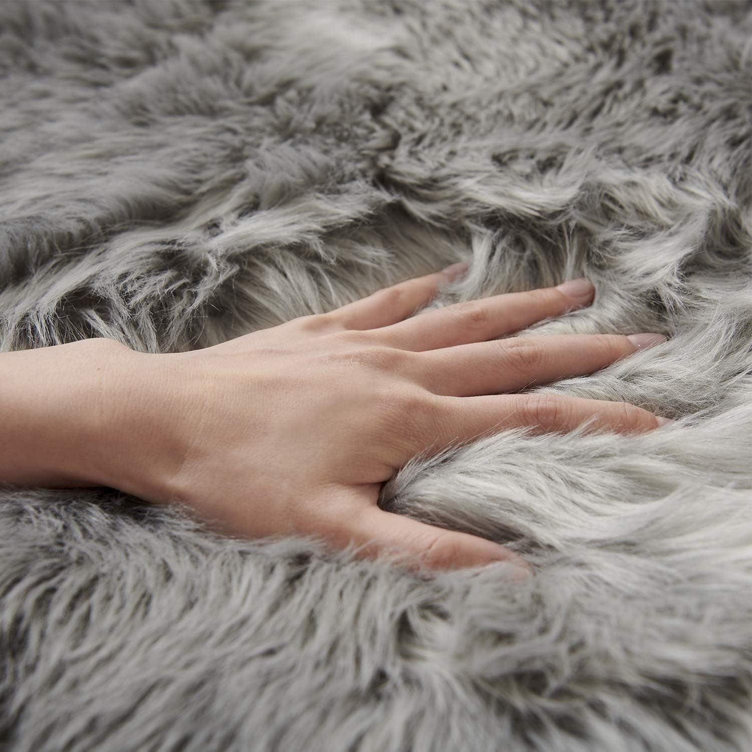 Ultra Soft Faux Fur Area Rug Grey Fluffy Rug Plush Chair Cover Seat Pad Fuzzy Carpet Furry besides Rug for Bedroom Floor Sofa Living Room 2X4 Feet (Rectangular, Light Grey)
