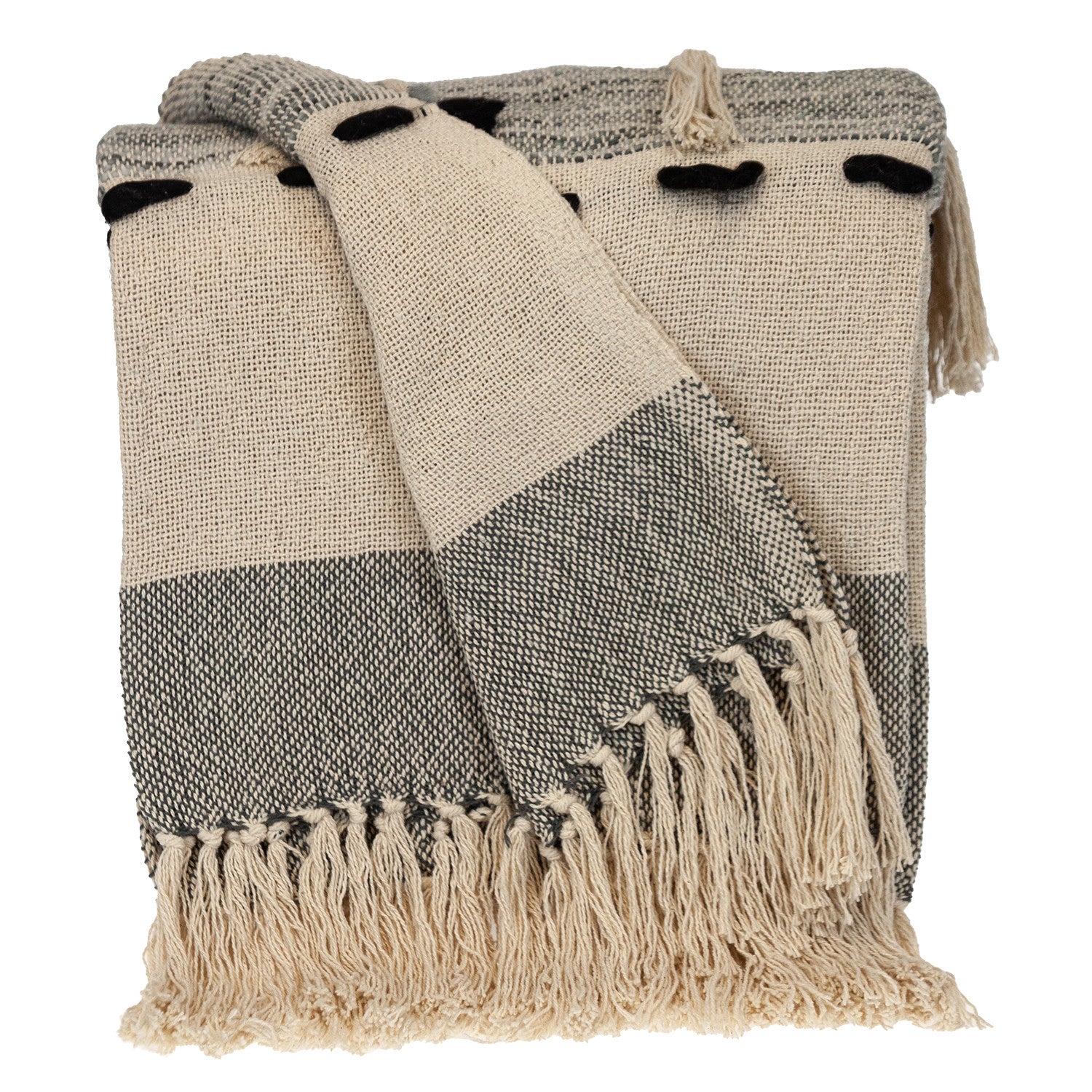 Gray Woven Cotton Abstract Throw Blanket-1