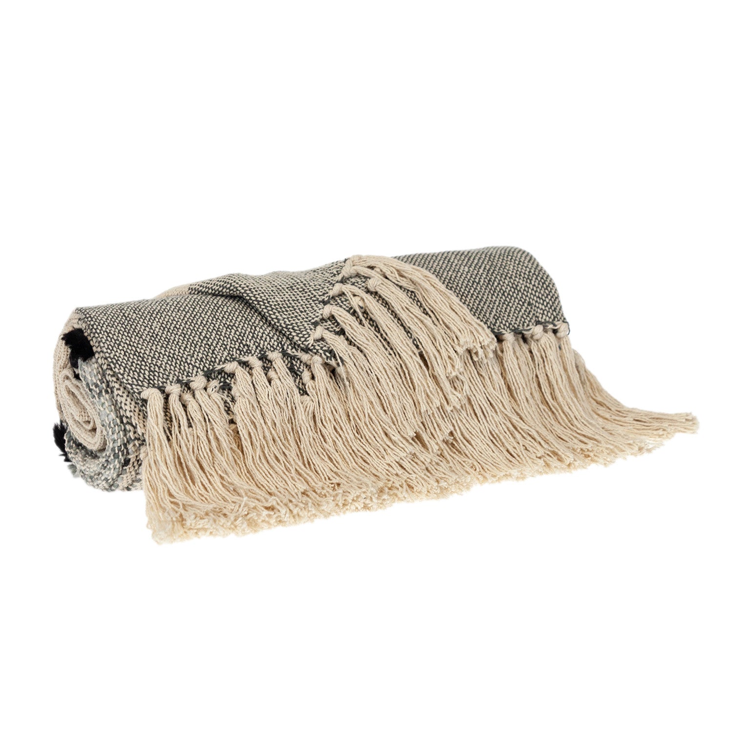 Gray Woven Cotton Abstract Throw Blanket-2