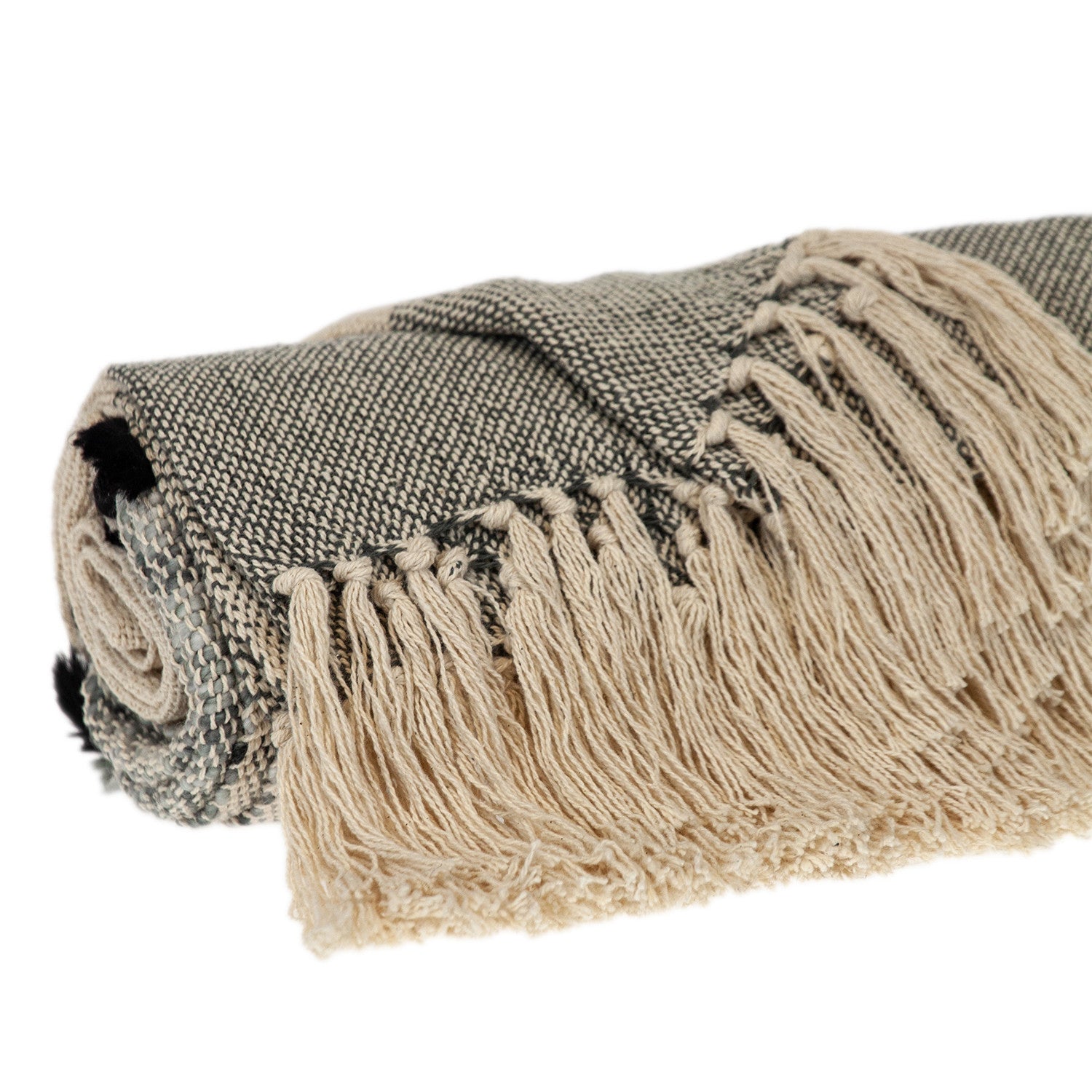 Gray Woven Cotton Abstract Throw Blanket-3