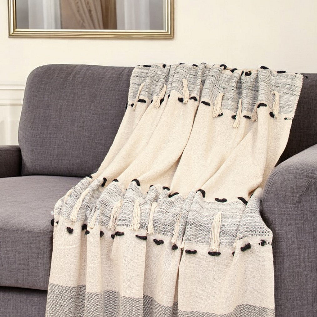 Gray Woven Cotton Abstract Throw Blanket-0