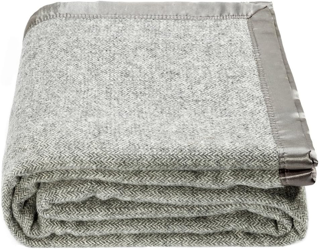 Bed Throws - Wool Herringbone Throw Blanket, Grey, Queen Size