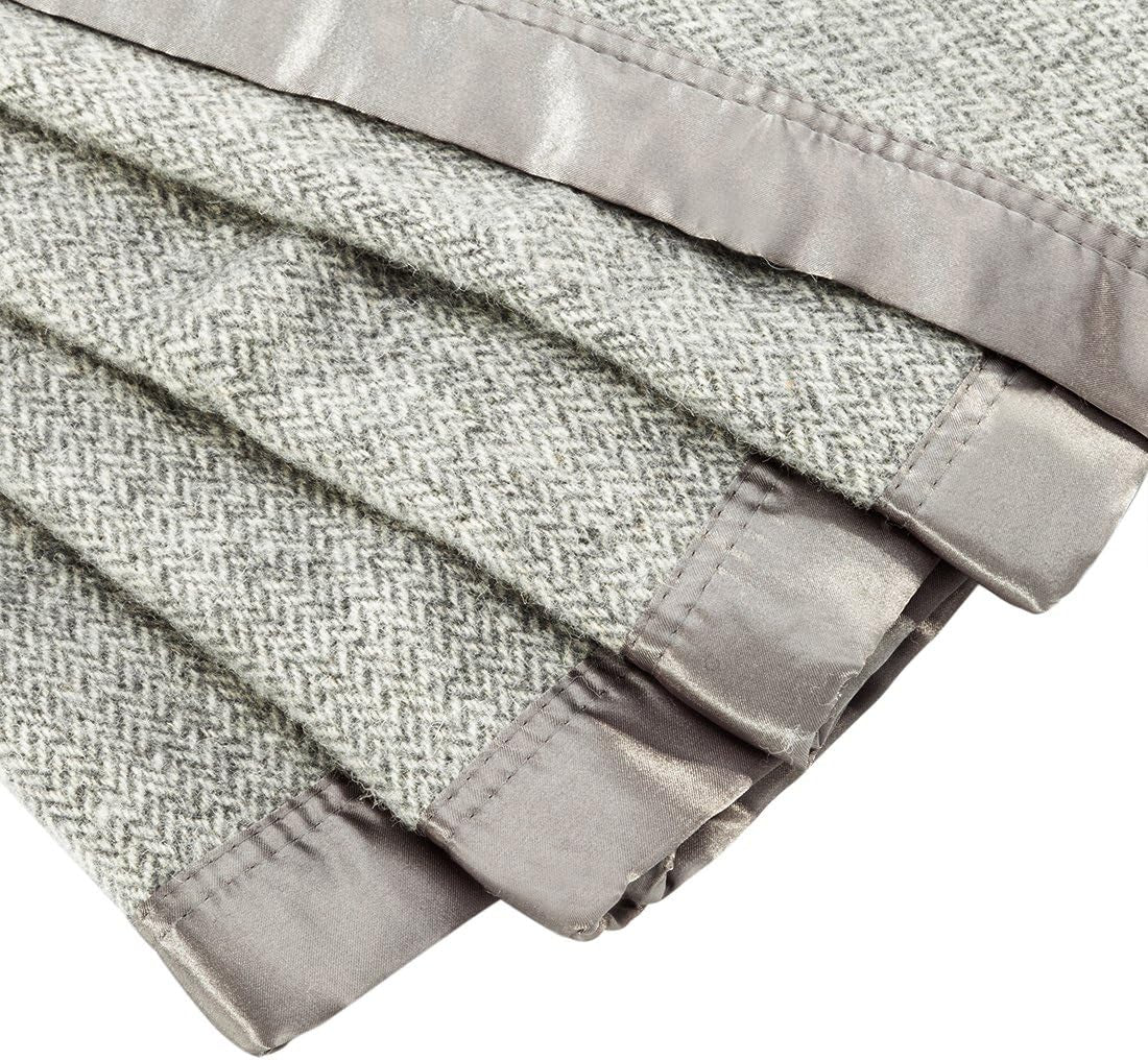 Bed Throws - Wool Herringbone Throw Blanket, Grey, Queen Size