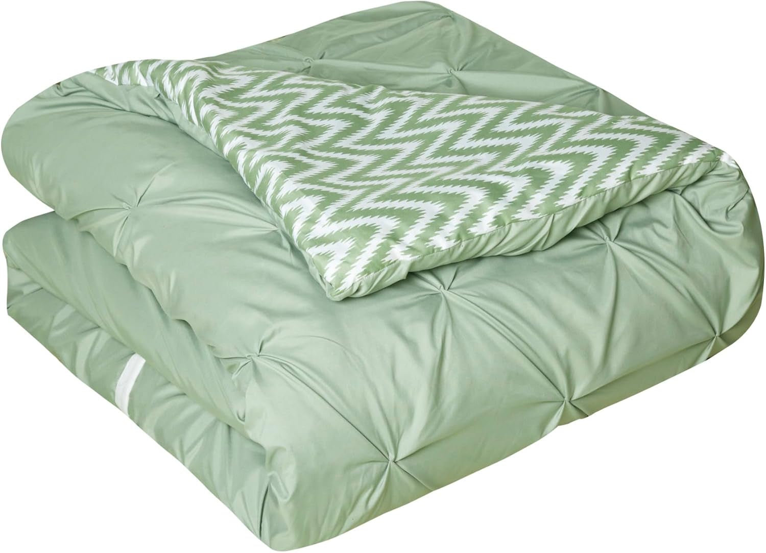 CS0588-AN 20 Piece Jacksonville Complete Bed Room in a Bag Super Pinch Pleated Design Reversible Chevron Pattern Comforter Set, Sheet, Window Treatments and Decorative Pillows, Queen, Green