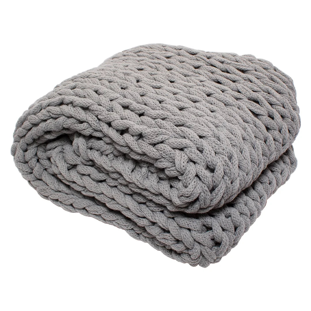 Chunky Knitted Throw Blanket, Gray, 50" X 60"