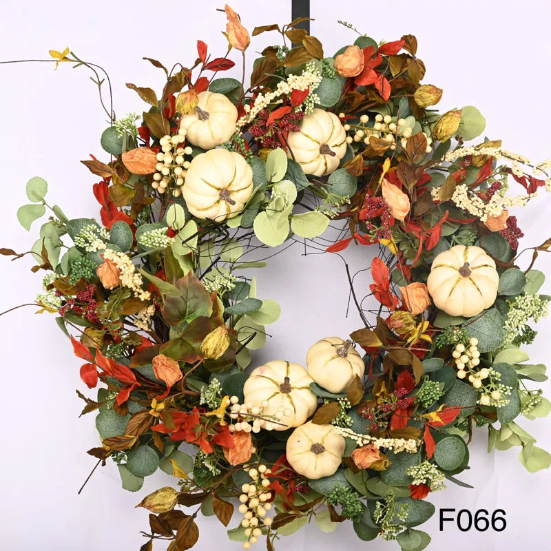 26" Handcrafted Fall Front Door Thanksgiving Day Pumpkin Wreath