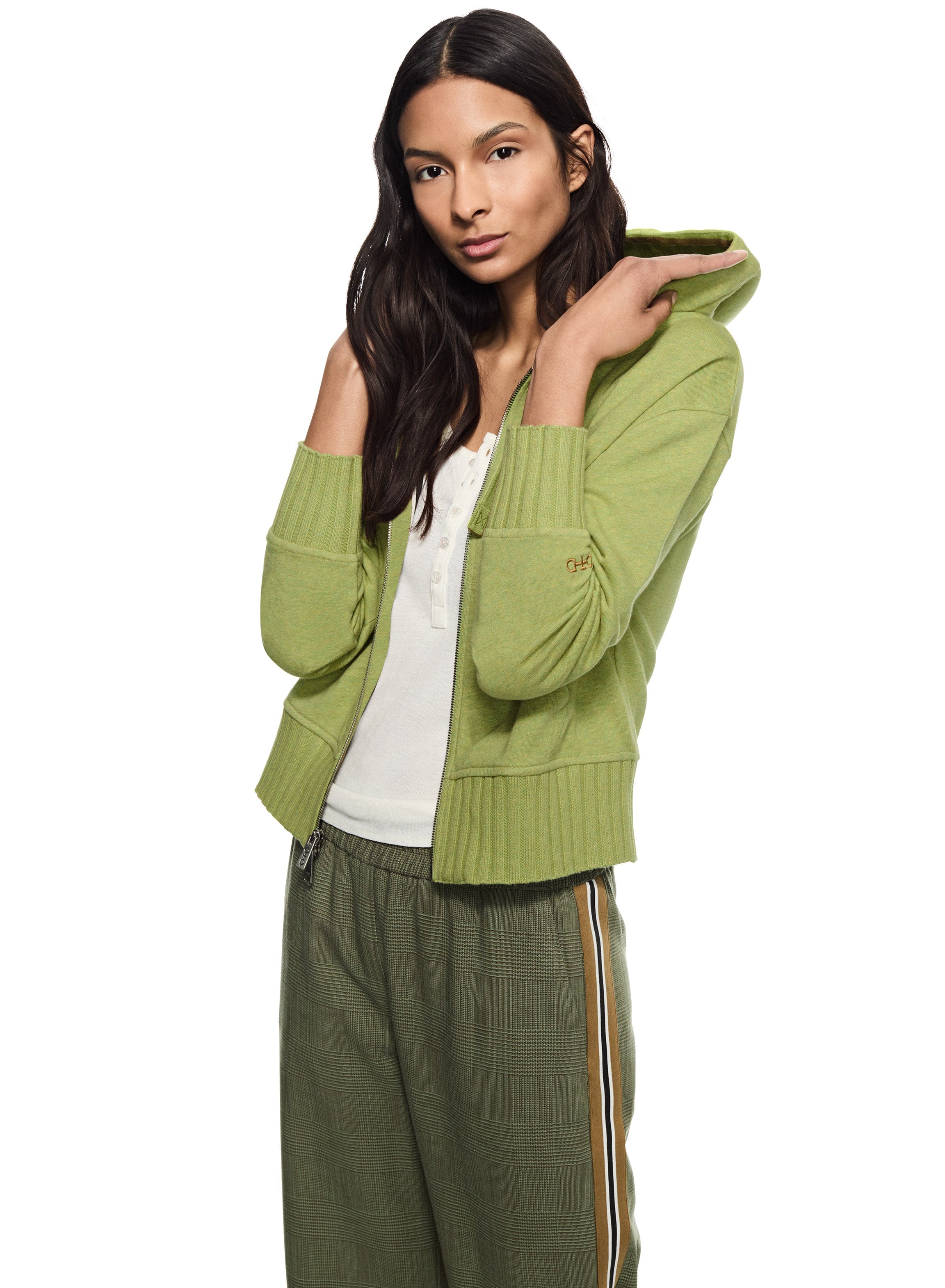 Cropped Zip-up Hoodie (Green Heather)