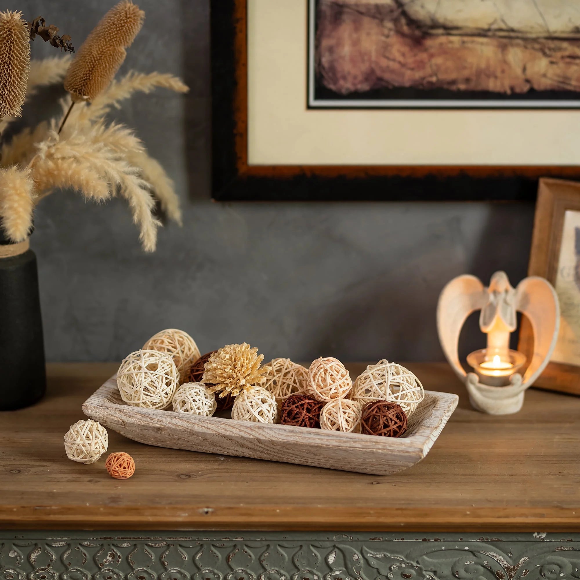 Decorative Wooden Dough Bowl,Farmhouse Wood Key Bowls Tray for Home Decor Table Centerpieces Kitchen Dining Room