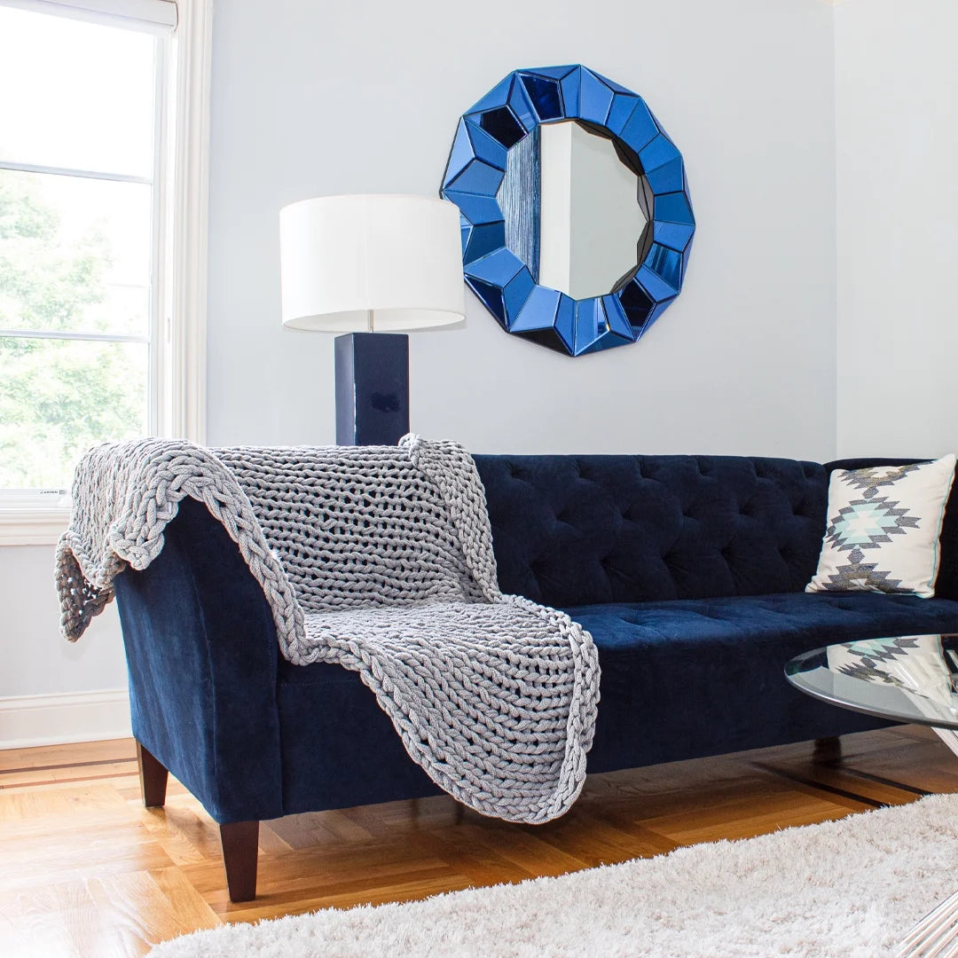 Chunky Knitted Throw Blanket, Gray, 50" X 60"