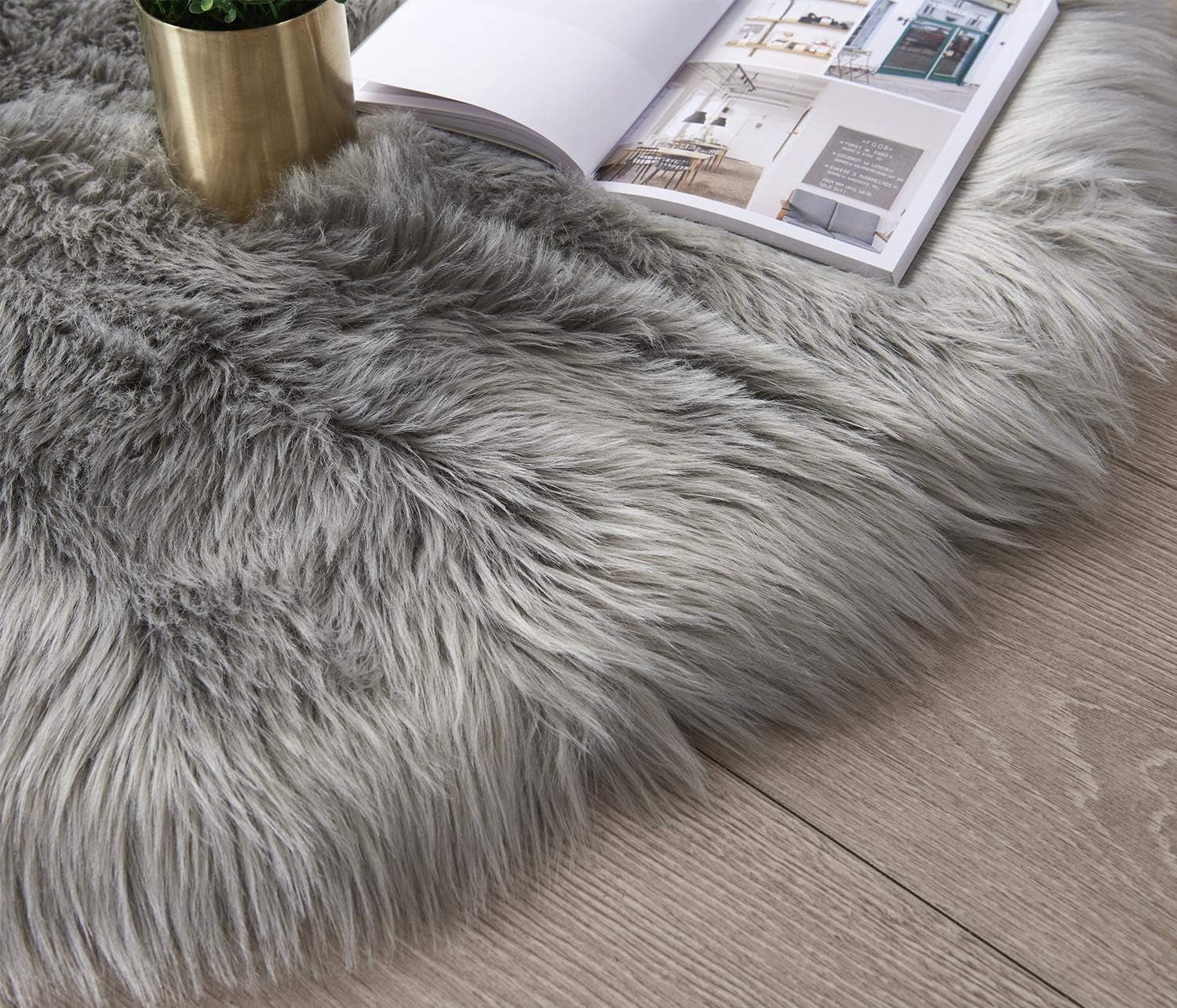 Ultra Soft Faux Fur Area Rug Grey Fluffy Rug Plush Chair Cover Seat Pad Fuzzy Carpet Furry besides Rug for Bedroom Floor Sofa Living Room 2X4 Feet (Rectangular, Light Grey)