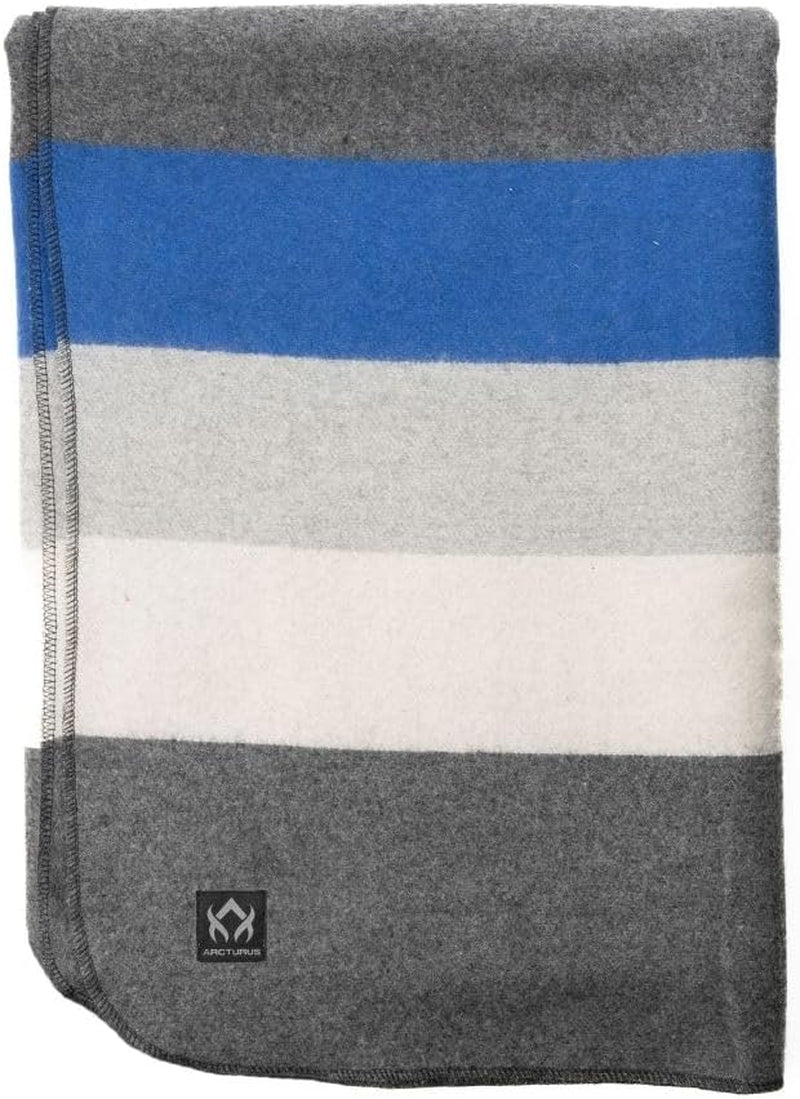 Rainier Wool Blanket - 4.5Lbs Warm, Heavy, Washable, Large | Great for Camping, Outdoors, Survival & Emergency Kits (White Blue Gray)