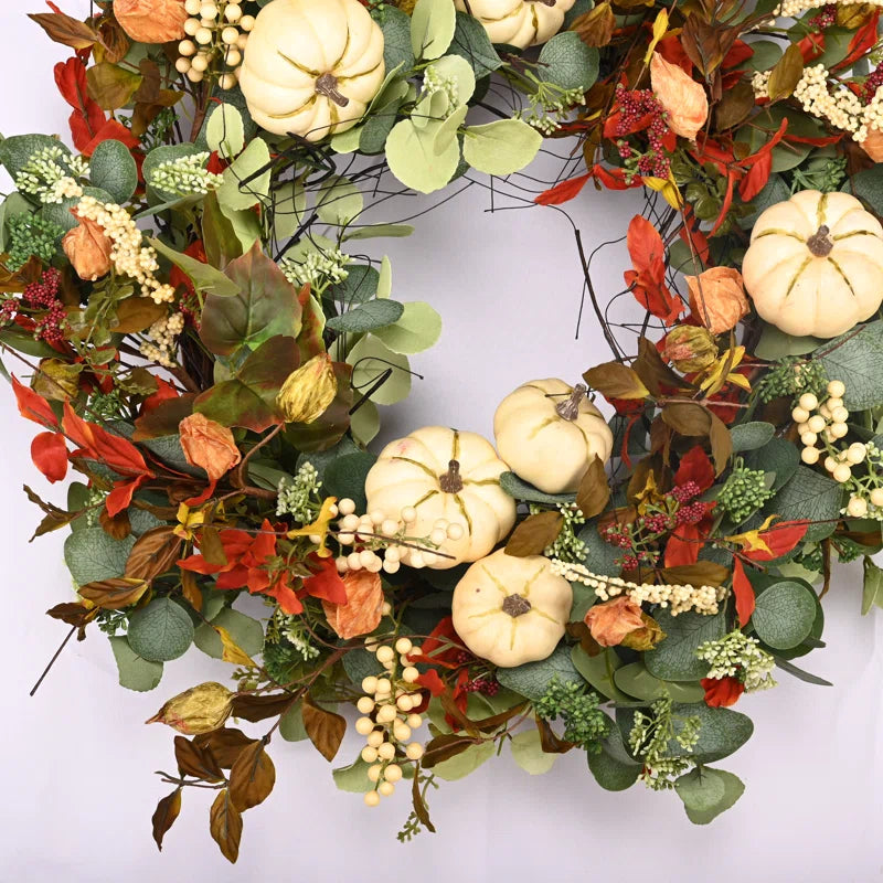 26" Handcrafted Fall Front Door Thanksgiving Day Pumpkin Wreath
