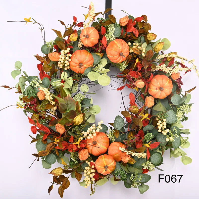 26" Handcrafted Fall Front Door Thanksgiving Day Pumpkin Wreath