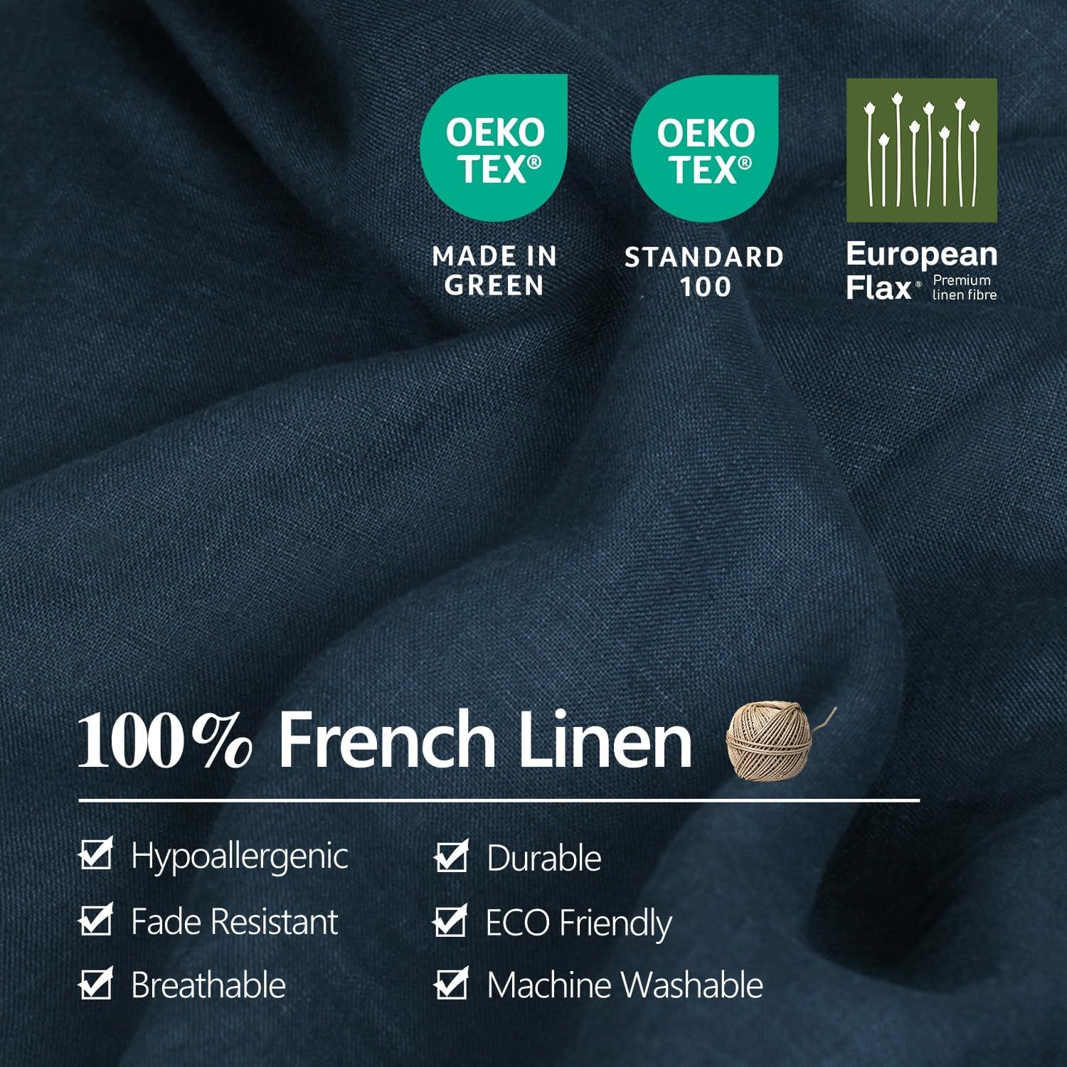 100% Organic Linen Duvet Cover Set Queen Size,Natural French Linen Bedding Set with Stone Washed,Comforter Cover with Button Closure(Navy) Soft,Breathable