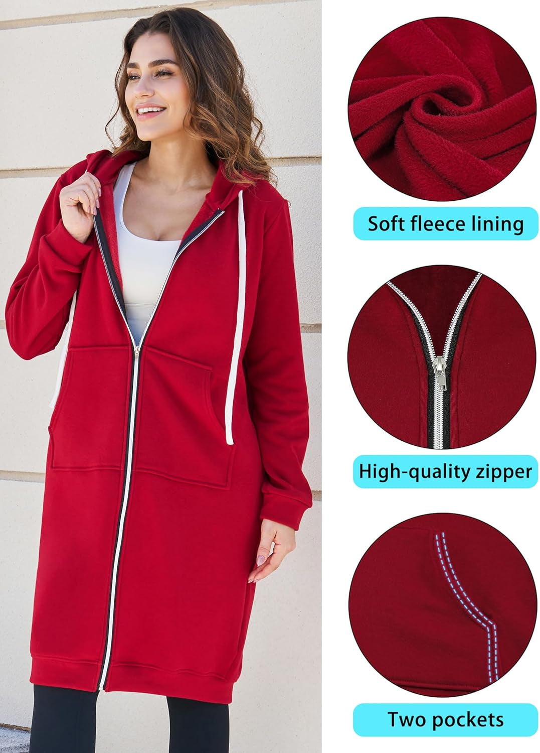 Hoodies for Women Fashion Sweatshirts: Comfortable Full Zip up Hoodie Womens Long Fleece Sweatshirt with Pockets