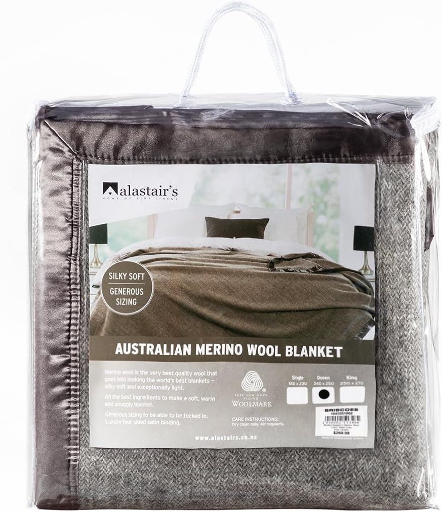 Bed Throws - Wool Herringbone Throw Blanket, Grey, Queen Size