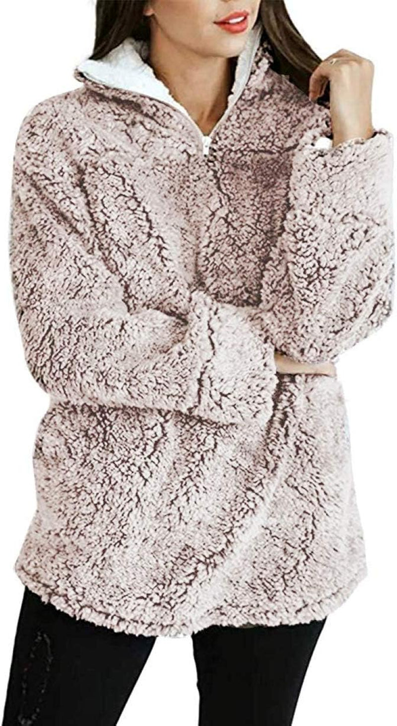 Women'S Long Sleeve 1/4 Zipper Pullover Sherpa Fleece Winter Oversized Outwear Sweatshirt Coat