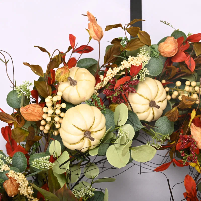 26" Handcrafted Fall Front Door Thanksgiving Day Pumpkin Wreath