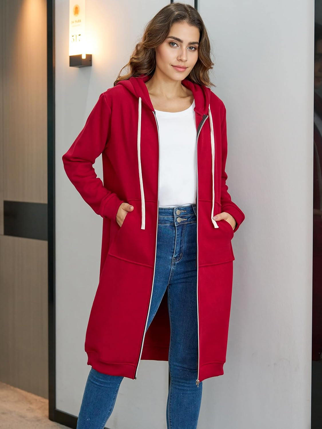 Hoodies for Women Fashion Sweatshirts: Comfortable Full Zip up Hoodie Womens Long Fleece Sweatshirt with Pockets