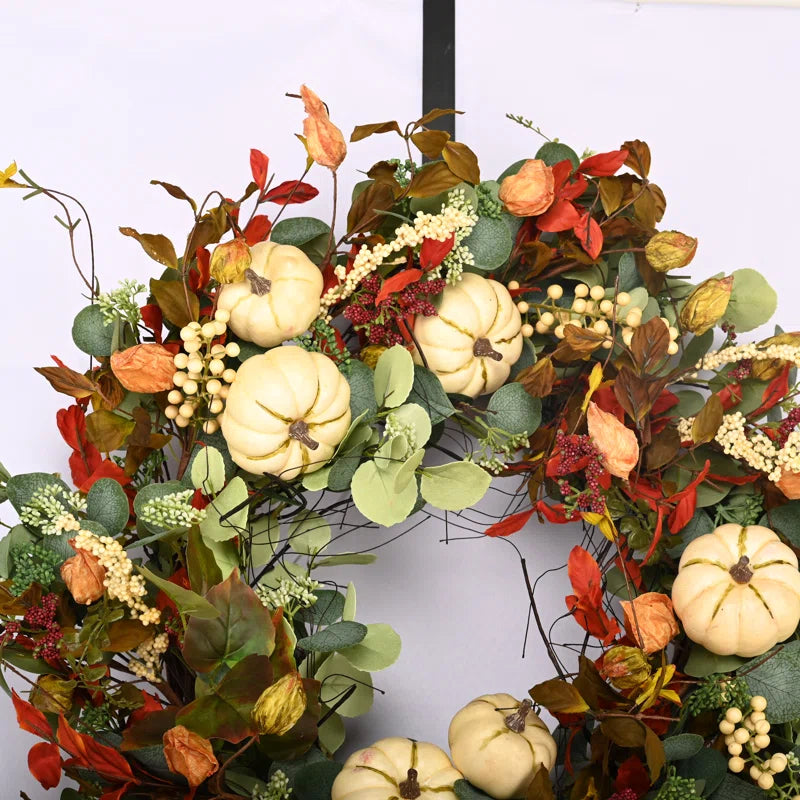 26" Handcrafted Fall Front Door Thanksgiving Day Pumpkin Wreath