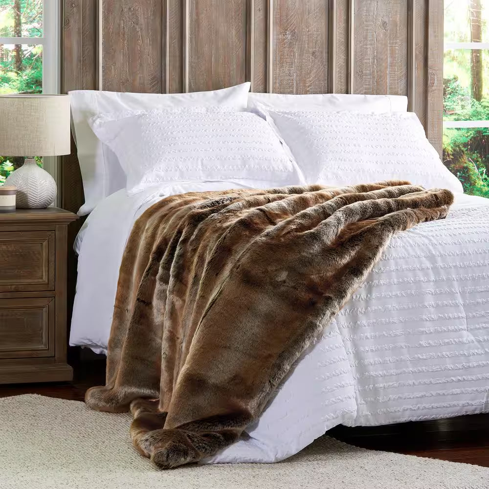 Oversized Premium Amber Brown Fashion Faux Marten Sable Hypoallergenic Throw Blanket