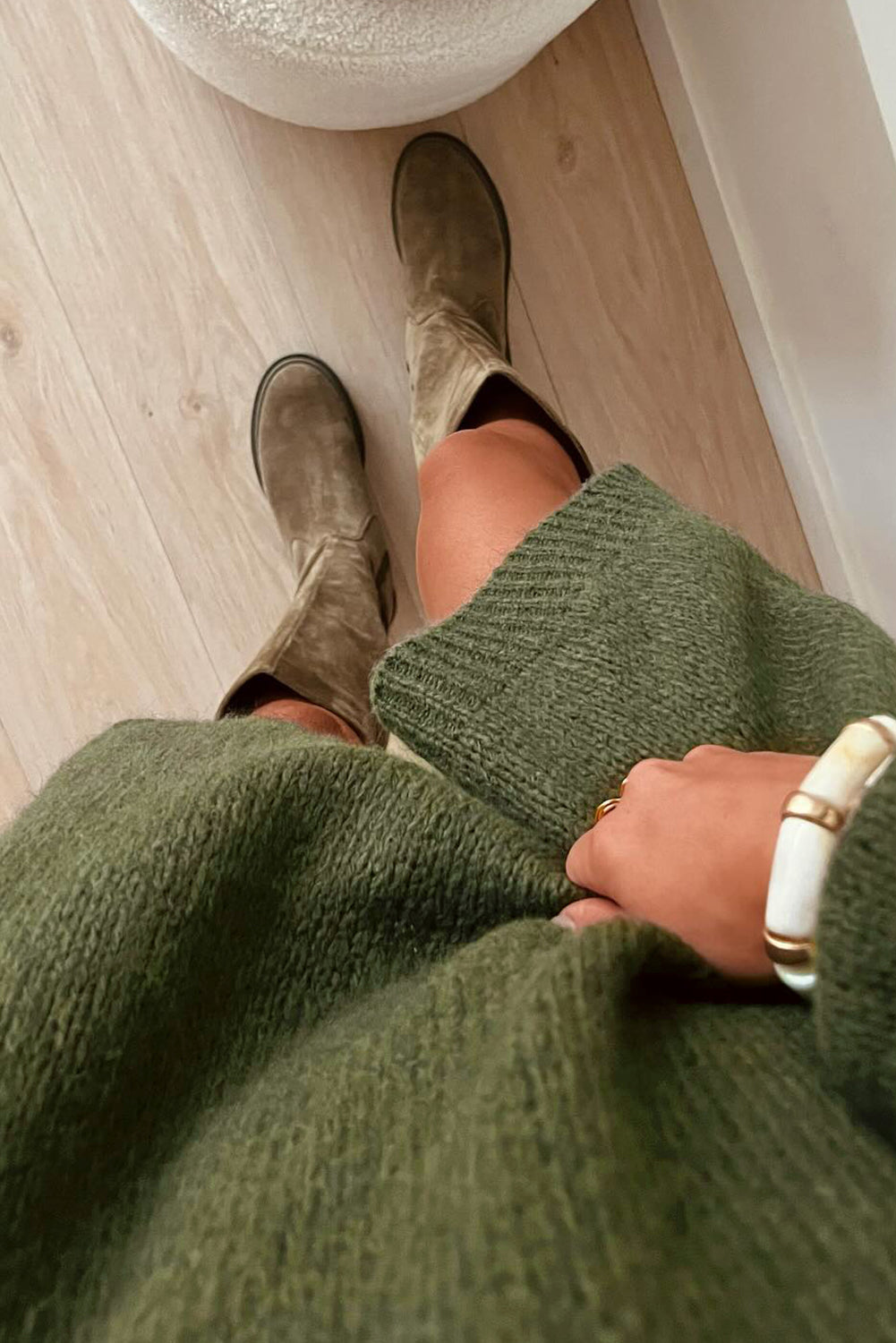Pale Khaki Oversize Drop Shoulder Slouchy Sweater Dress