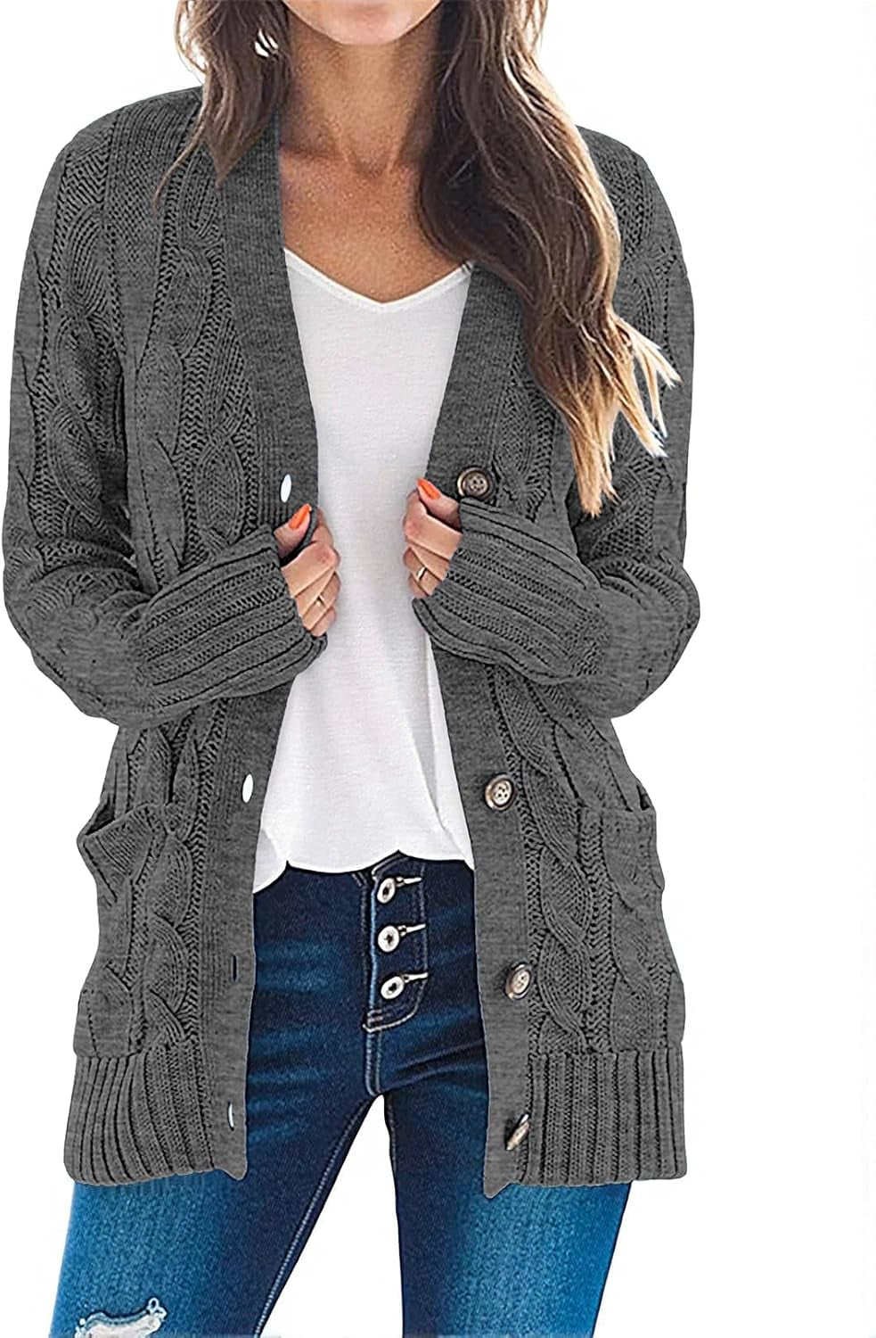 Women's2025 Fall Long Sleeve Cable Knit Sweater Open Front Cardigan