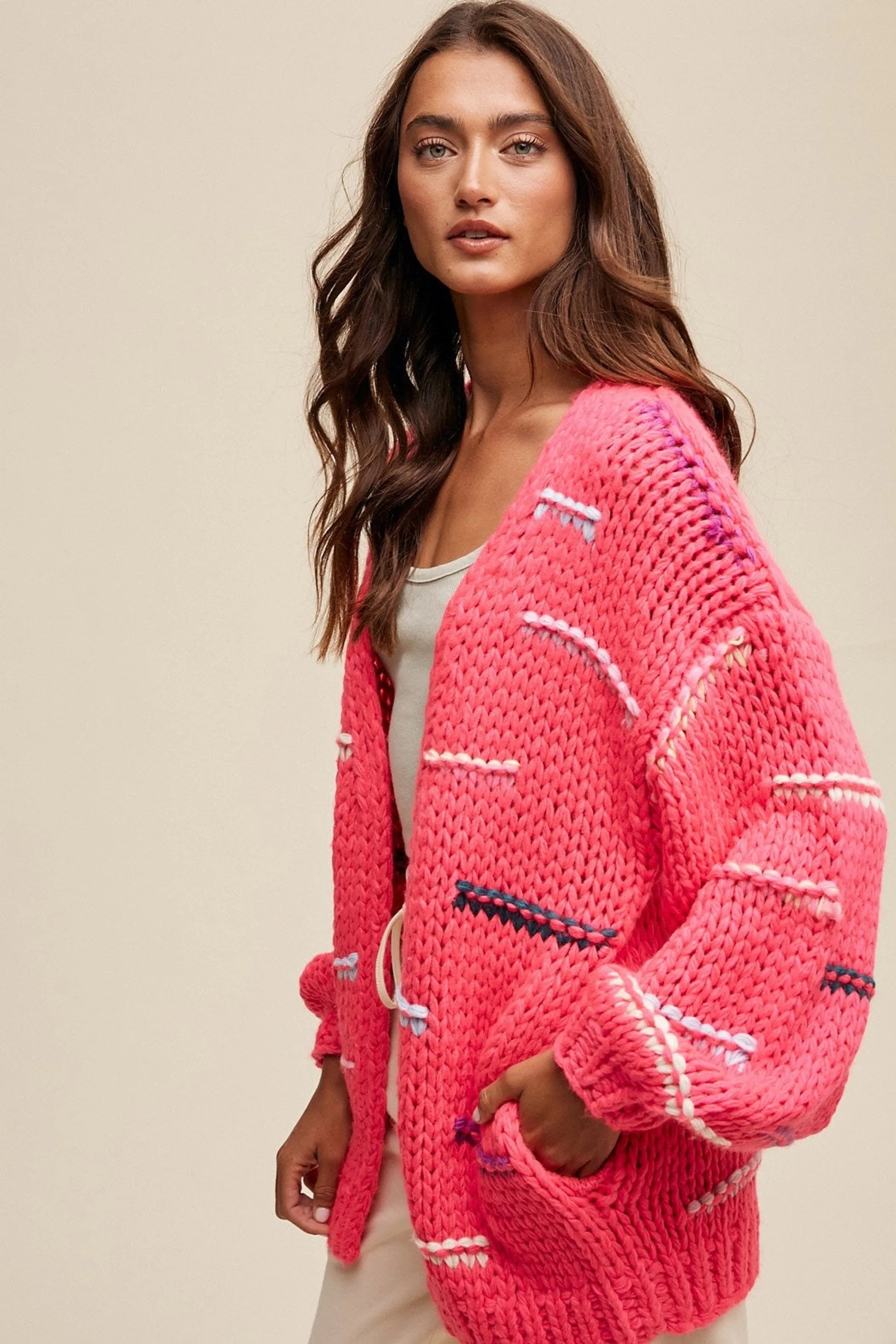 Hand Crochet Knit Stripe Design Open Cardigan - Perfect Discovery