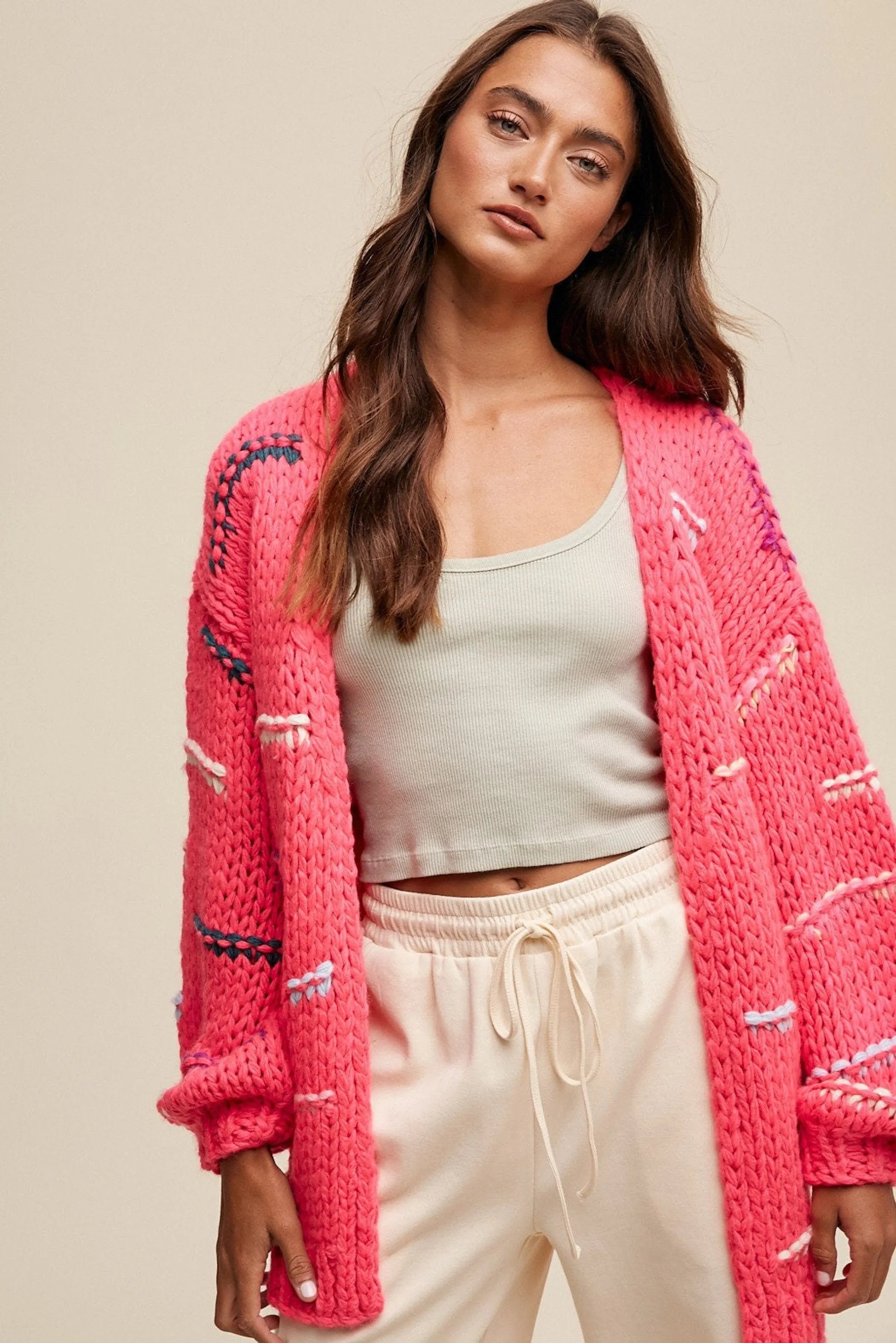 Hand Crochet Knit Stripe Design Open Cardigan - Perfect Discovery