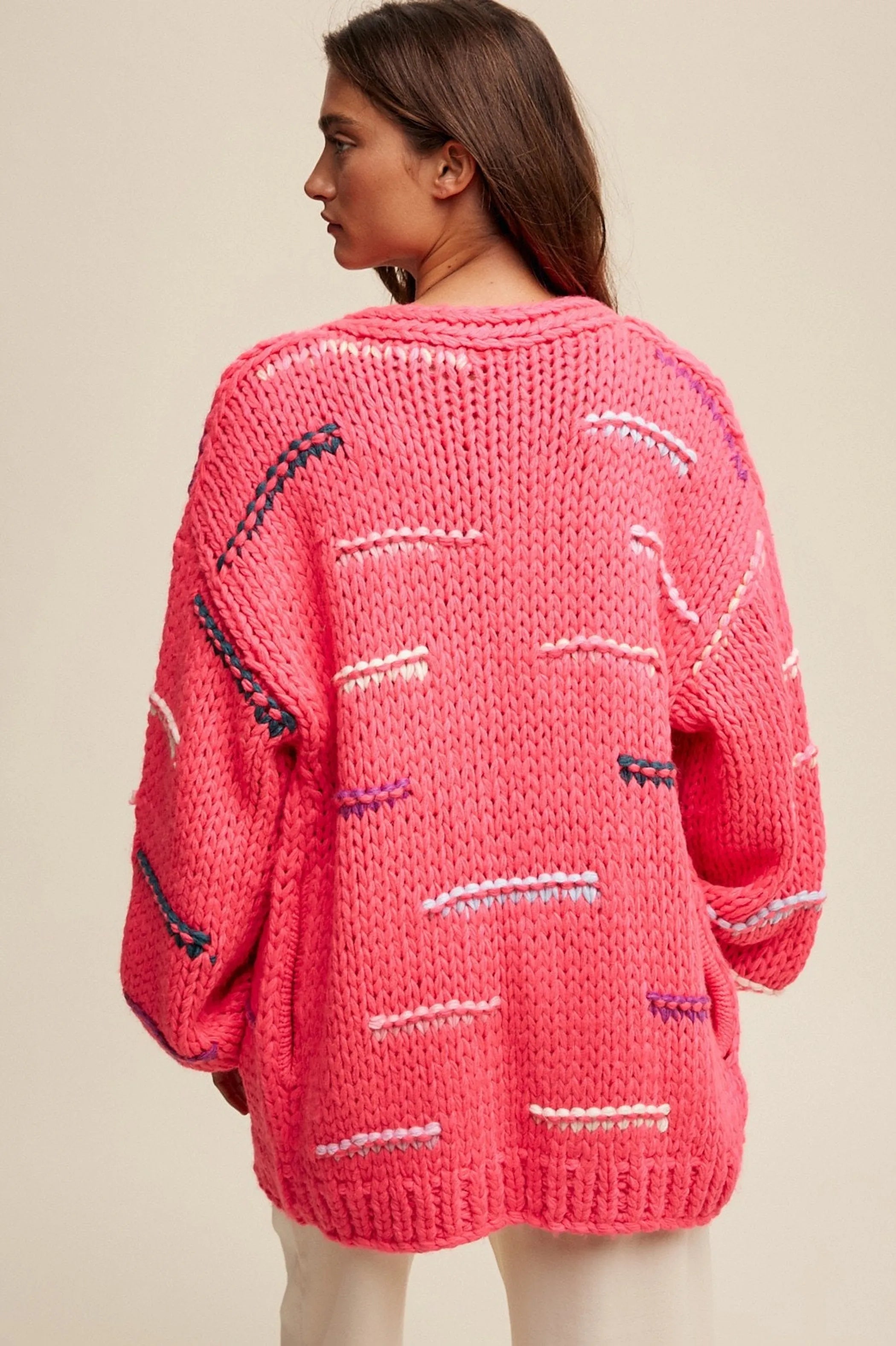 Hand Crochet Knit Stripe Design Open Cardigan - Perfect Discovery