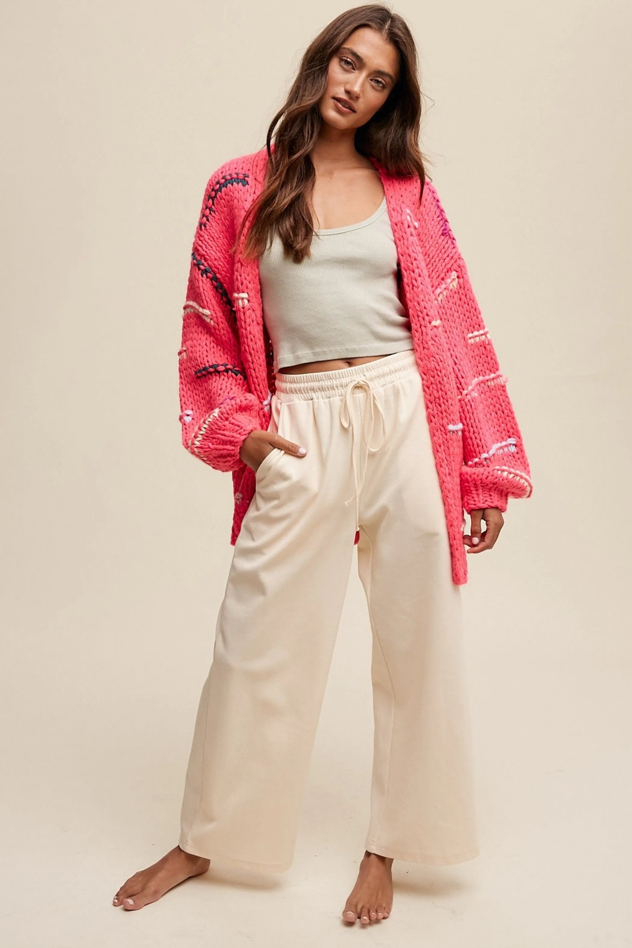 Hand Crochet Knit Stripe Design Open Cardigan - Perfect Discovery