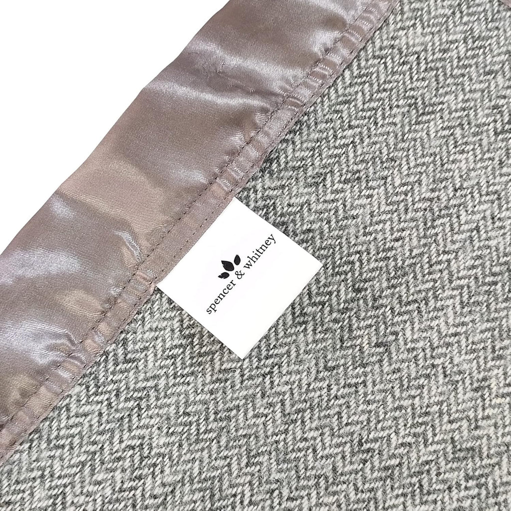 Bed Throws - Wool Herringbone Throw Blanket, Grey, Queen Size