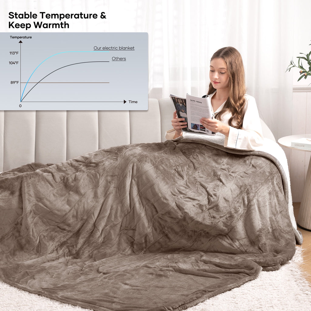 Electric Blanket 72" X 84" Full Size, Flannel & Shu Velvet, Fast Heating, 6 Heating Levels, 10 Hours Timer, Linen