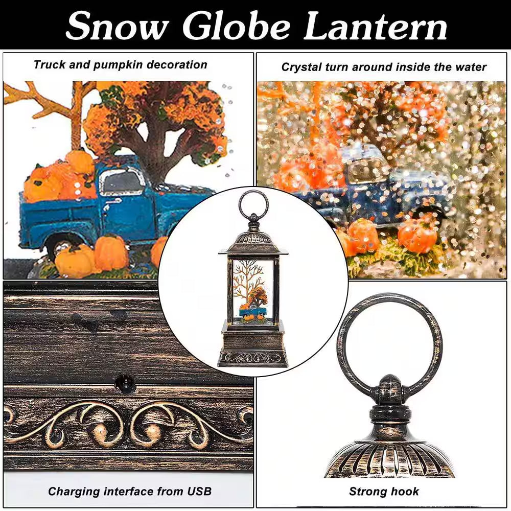 Thanksgiving Lighted Lantern, Swirling Glitter Fall Snow Globe Lantern for Fall Harvest Day and Halloween