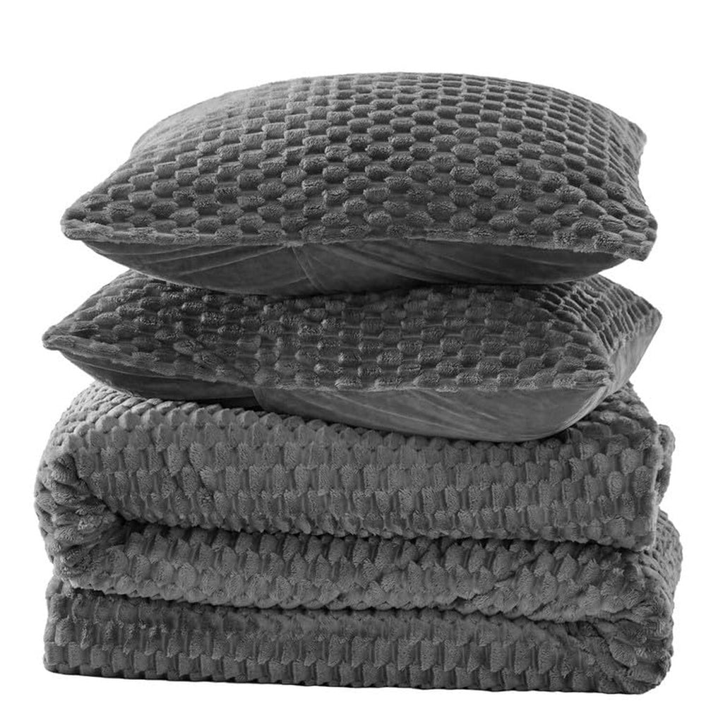 Fluffy King Comforter Set - Luxury Fuzzy Brushed Plaid Pattern Bedding Comfor...