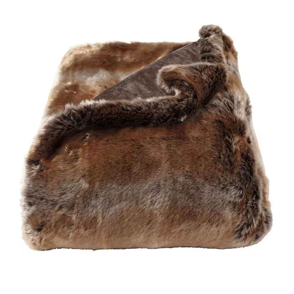 Oversized Premium Amber Brown Fashion Faux Marten Sable Hypoallergenic Throw Blanket