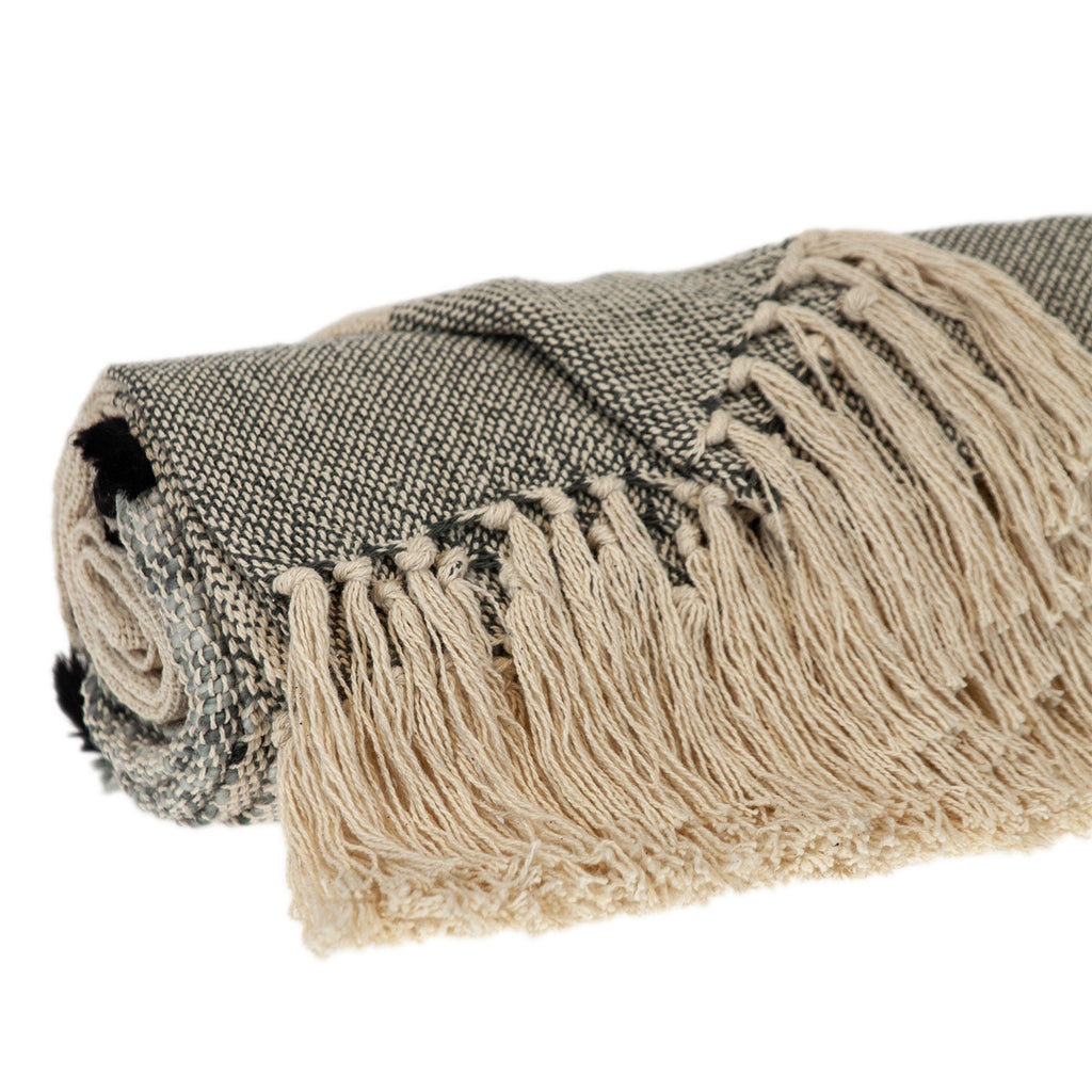 Gray Woven Cotton Abstract Throw Blanket-3