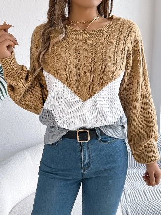 Cable - Knit Color Block Round Neck Sweater - Perfect Discovery