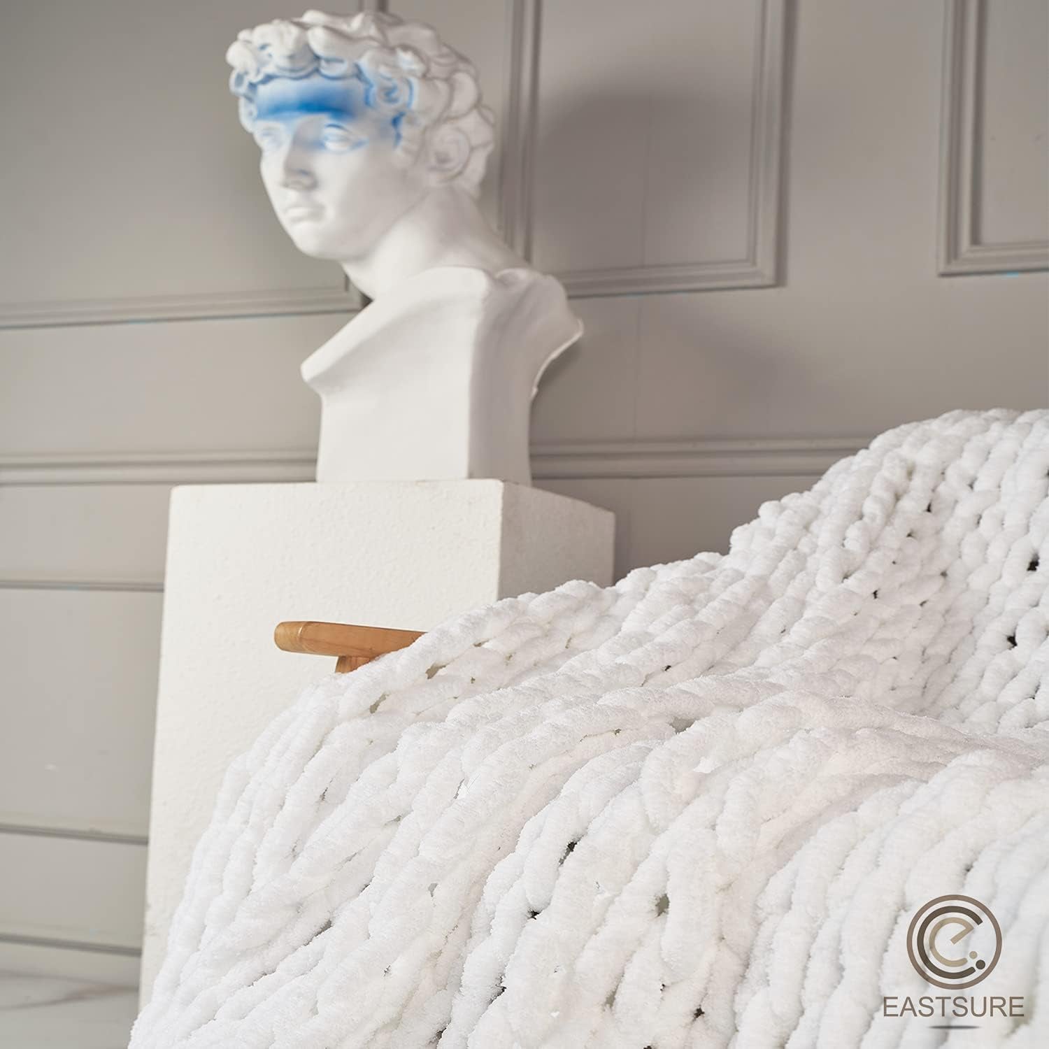 Chunky Knit Blanket Chenille Throw - Warm Soft Cozy for Sofa Bed Boho Home Decor 100% Hand Made Stylish & Cosy Throw Blanket White 60"X80"(Full Size)