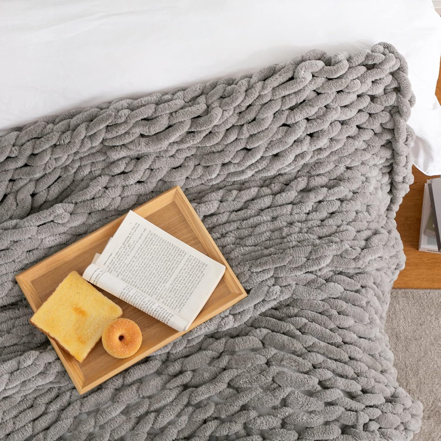 Chunky Knit Blanket Soft Chenille Throw Blanket Handmade Knitted Yarn Blanket for Couch Bed Sofa Home Decor Gift