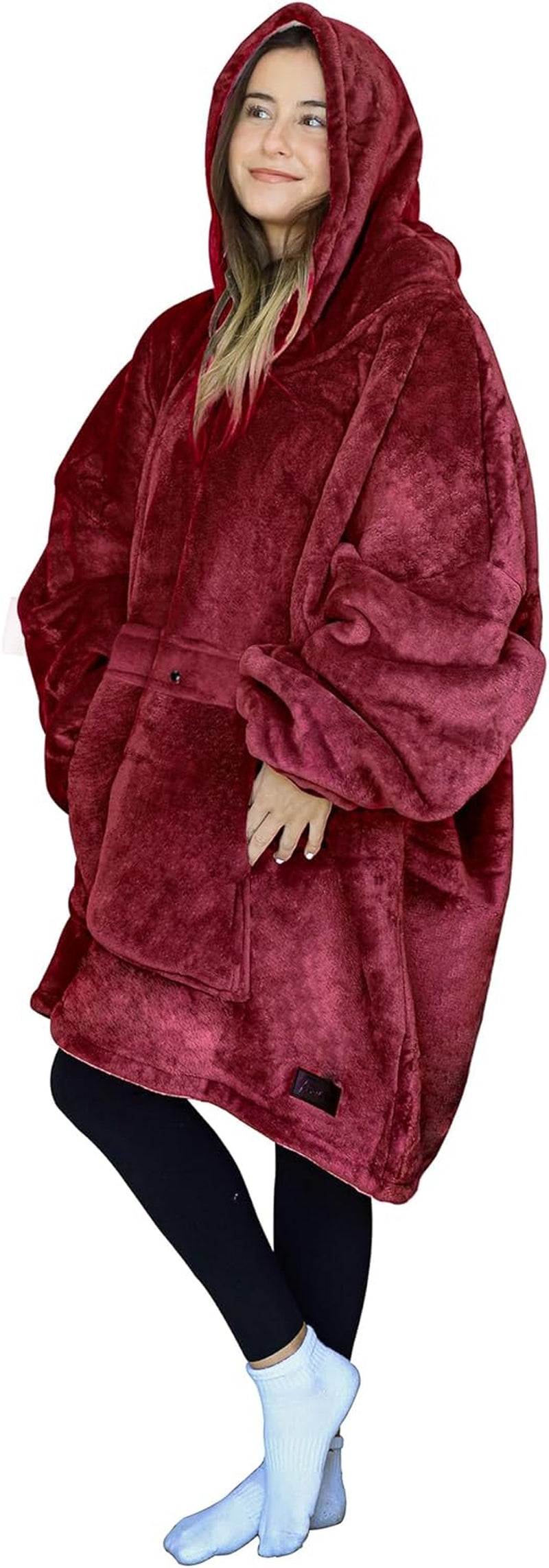 Oversized Hoodie Blanket Sweatshirt Comfortable Sherpa Giant Wearable Blankets Gift for Adults Men Women Teenagers Wife Girlfriend Wine