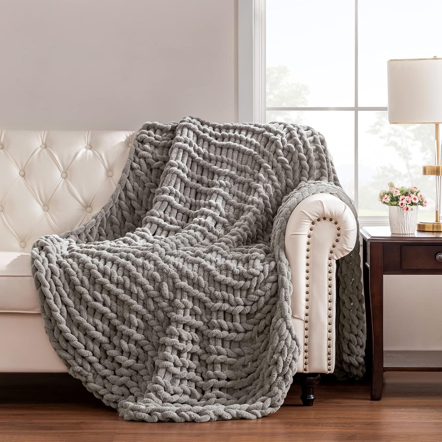 Chunky Knit Blanket Soft Chenille Throw Blanket Handmade Knitted Yarn Blanket for Couch Bed Sofa Home Decor Gift