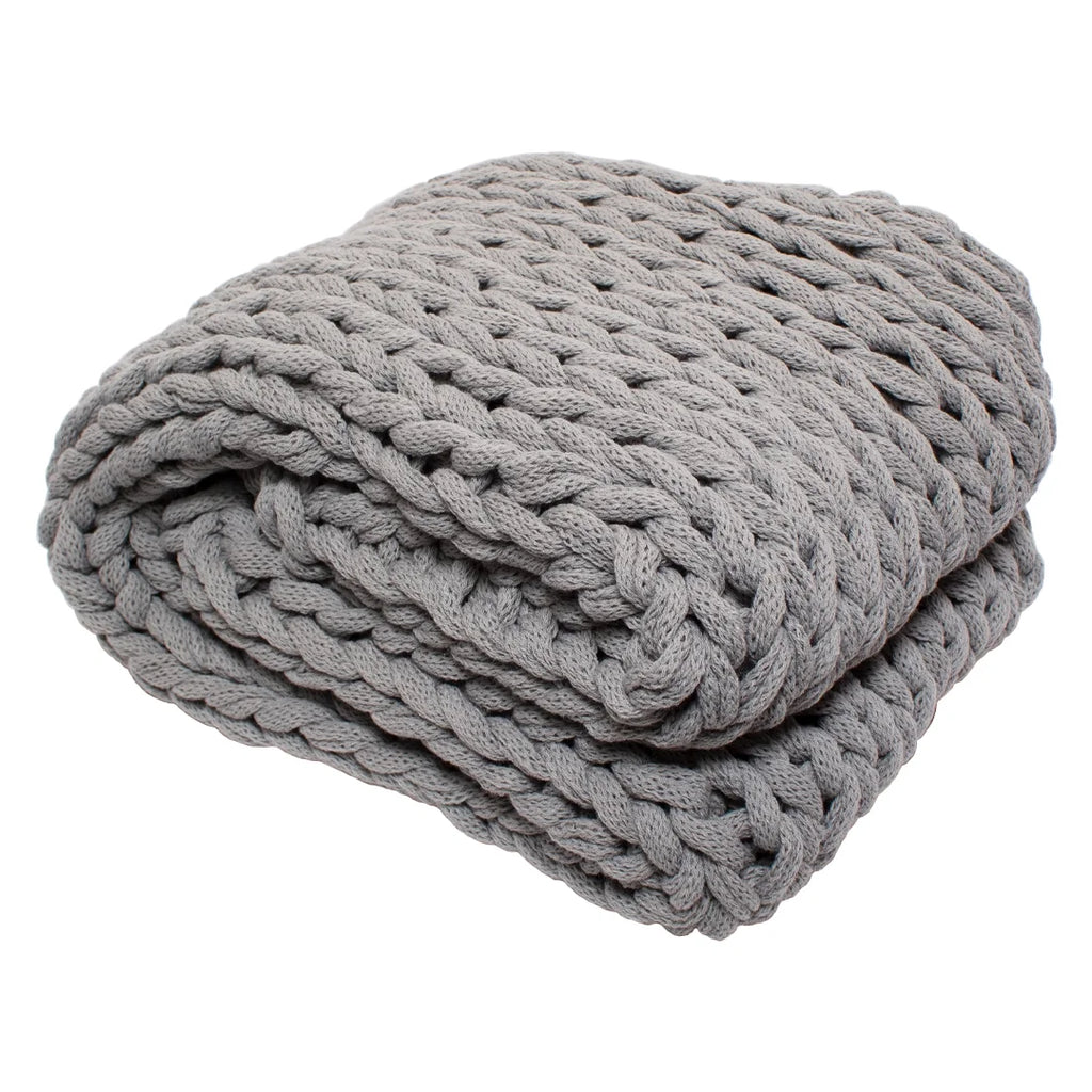 Chunky Knitted Throw Blanket, Gray, 50" X 60"