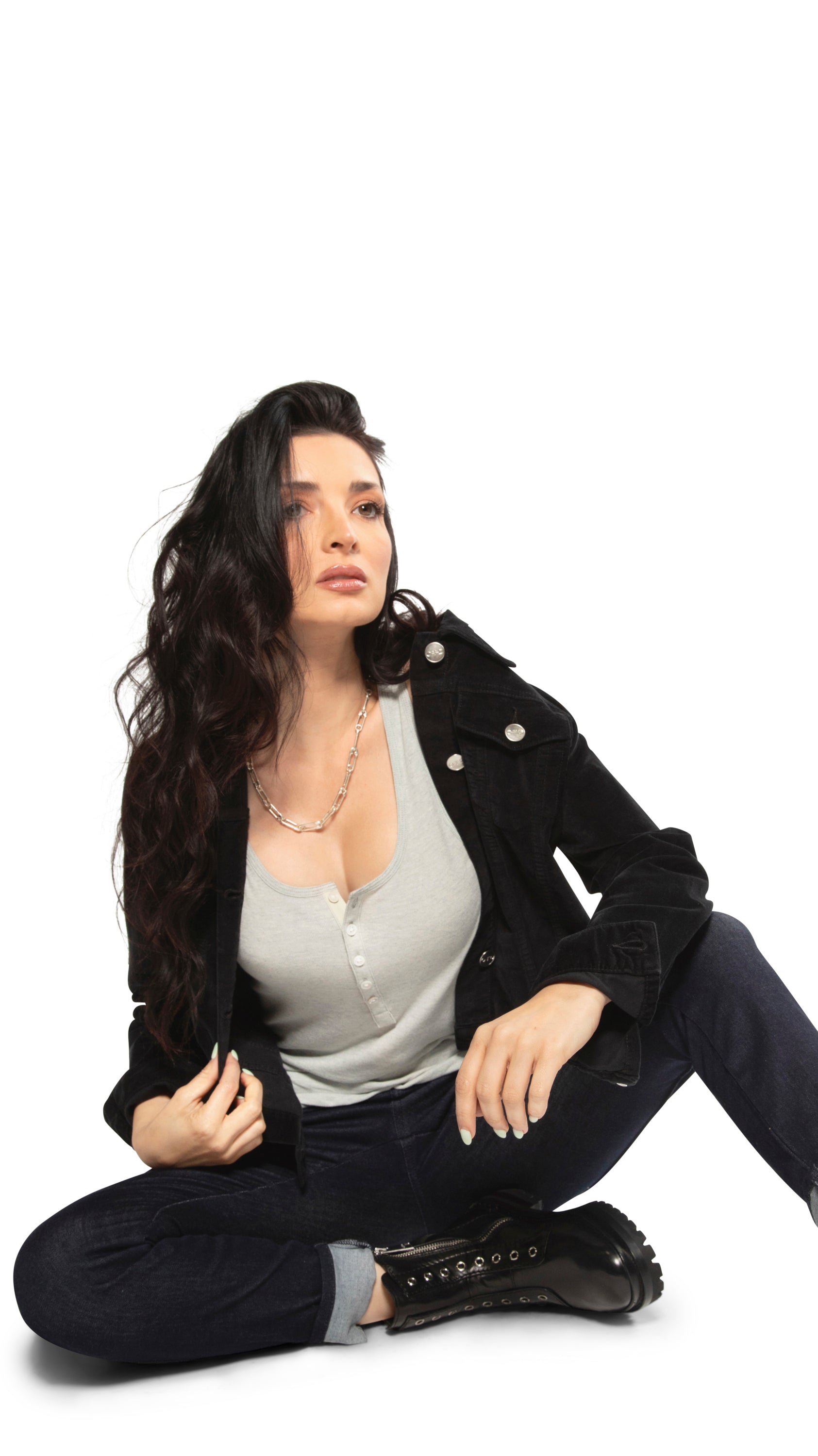 Stretch Velvet Jean Jacket (Black)