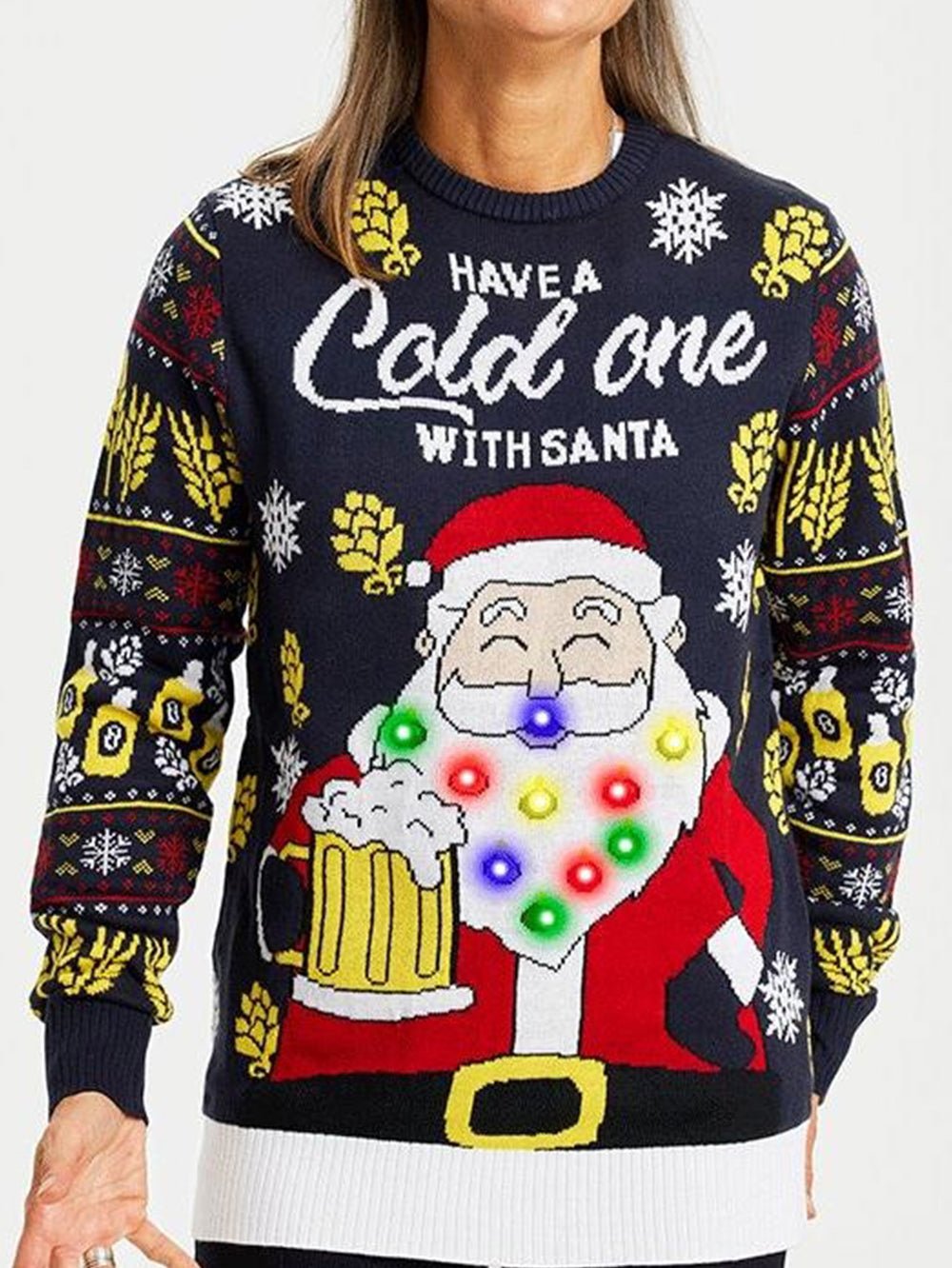 Santa Claus and Beer Printed Christmas Sweater - Perfect Discovery